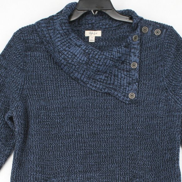 Style&Co Women Plus Envelope Collar With Button Trim Pullover Sweater Indigo - Picture 3 of 7